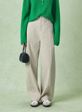 CLMX 挺阔不易皱高密强捻水洗斜纹棉中腰显瘦棉质茧型休闲裤