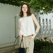 CLMX夏季 轻盈自然肌理viscose莱赛尔亚麻T恤蓬松廓形无袖 花苞背心