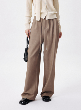 CLMX 时装感双色纱斜纹TR西装裤面料 随性休闲经典系带阔腿直筒裤