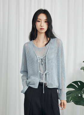 CLMX轻盈感敲细莱赛尔亚麻珠片纱 时髦通勤风空气感镂空背心+开衫