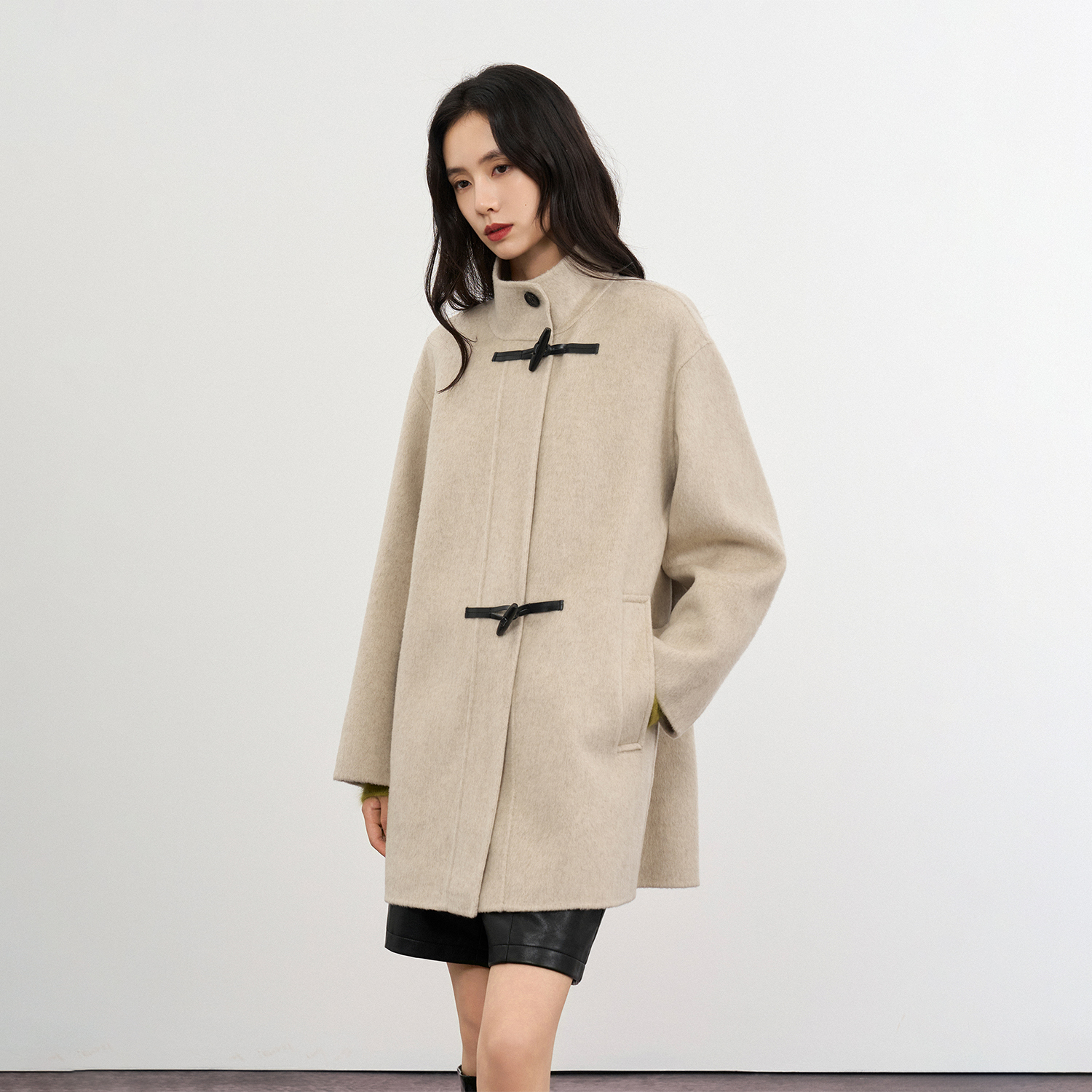 CLMX造型感立领大衣短顺毛羊绒羊毛双面呢中长款秋冬通勤外套上衣