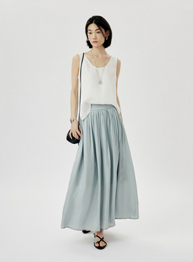 CLMX正肩宽松内搭皱感肌理缎面醋酸面料U领无袖侧又合体背心女