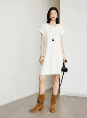 CLMX简约裙子悬垂易打理轻盈莫代尔针织收腰印花连衣裙