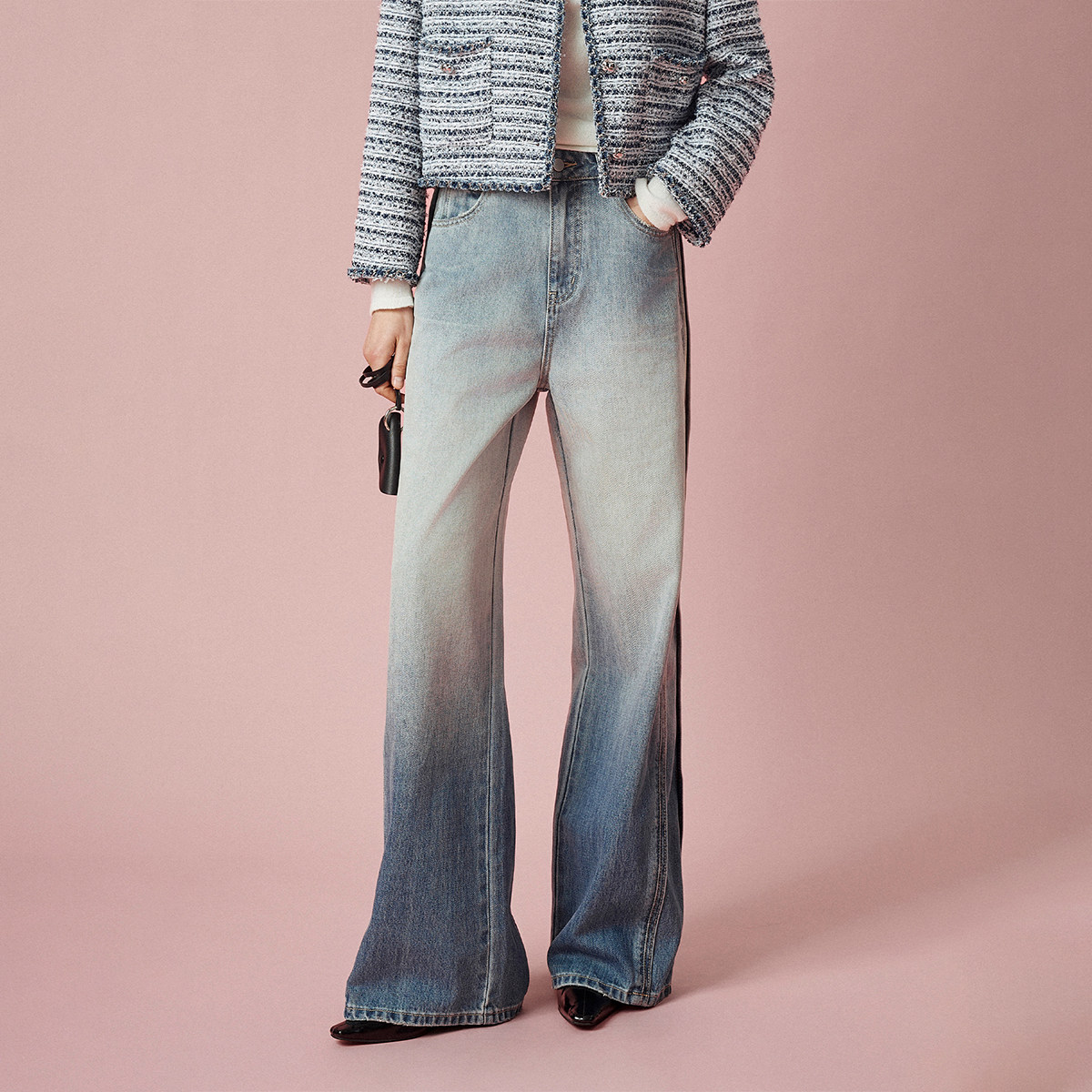 CLMX 甄选莱赛尔水洗棉混纺斜纹牛仔面料 复古百搭阔腿及地牛仔裤