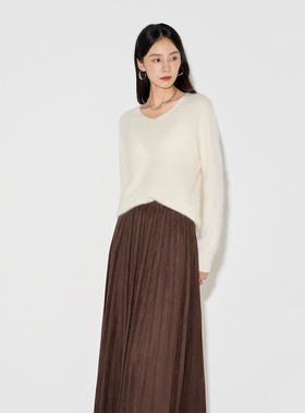 CLMX秋季压褶半身裙人造水洗麂皮面料易打理通勤简约高腰裤子女