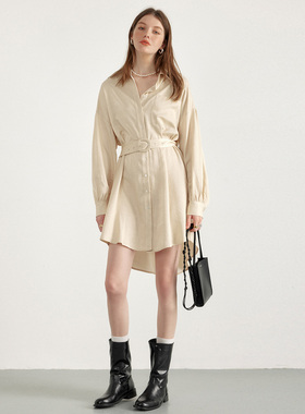 CLMX飘逸优雅 “”穿搭神裙 轻盈廓形显瘦高纯色衬衫连衣裙