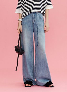 CLMX简约通勤水洗长裤柔软与挺阔兼容莱赛尔棉阔腿牛仔裤