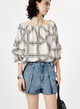 CLMX夏季微弹休闲裤子工装风立体贴袋斜纹牛仔面料100%棉牛仔短裤