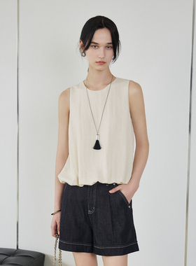 CLMX 软糯筋骨莱赛尔棉牛仔 休闲感立体压褶显瘦牛仔阔腿短裤