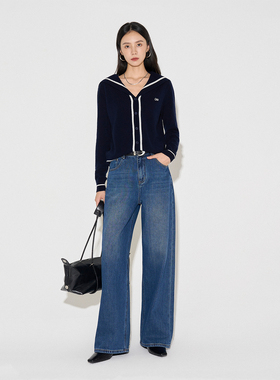 CLMX复古显瘦水洗经典直筒牛仔裤棉混纺面料秋冬通勤裤子女