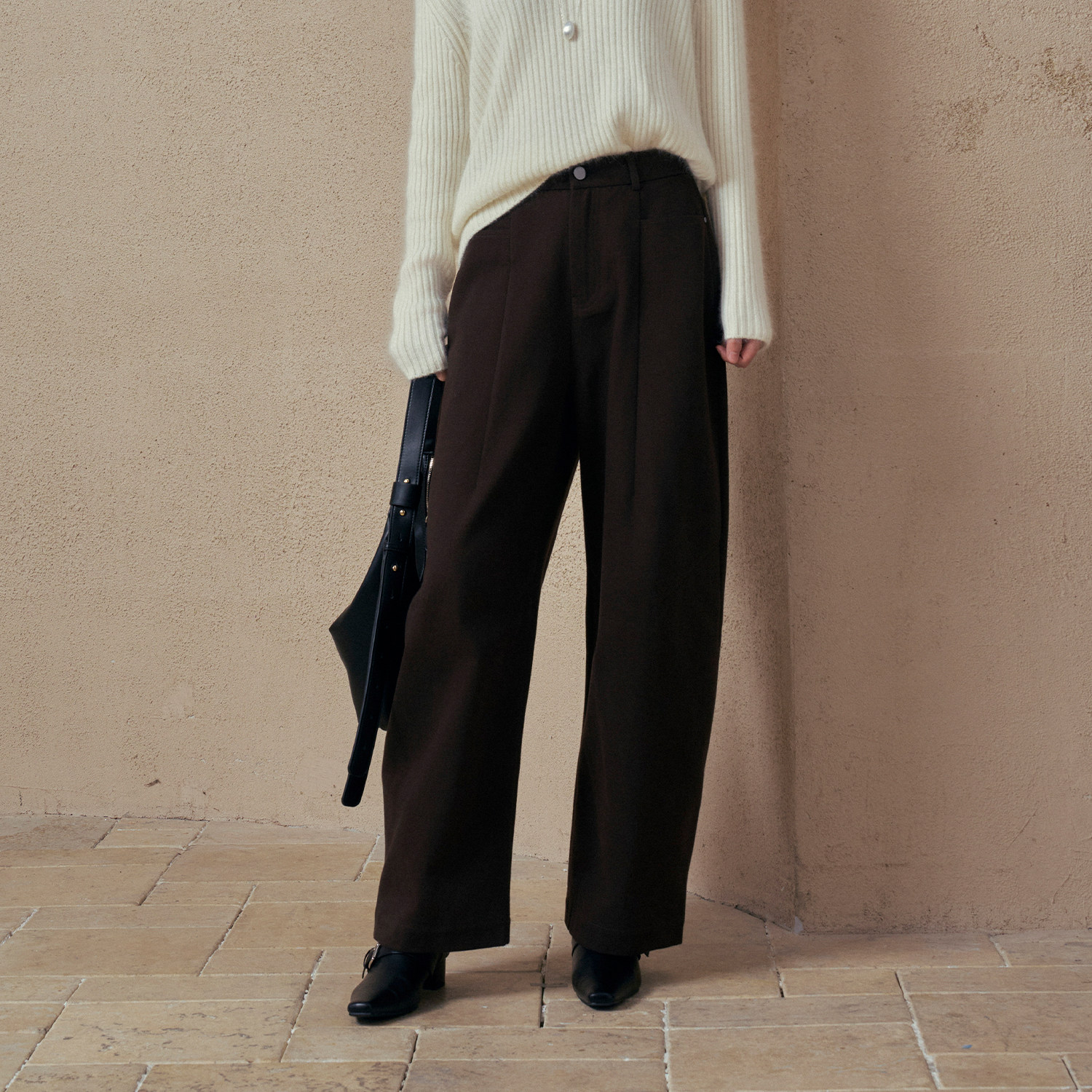 CLMX高克重粗斜纹水洗棉面料时装感显瘦显高宽松窄脚香蕉直筒长裤