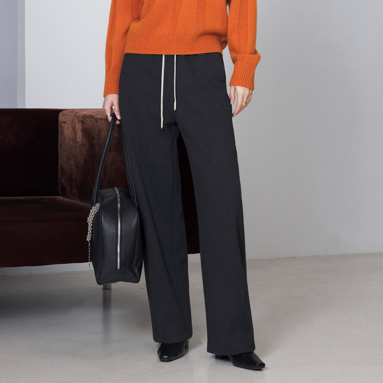 CLMX 再生纤维混纺含微量羊毛针织布修饰身形宽松阔腿镰刀长裤女,女装/女士精品,休闲裤,淘宝优惠券,粉丝福利购,淘宝优惠卷