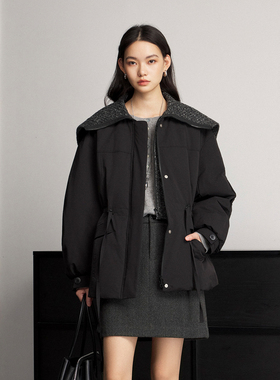 CLMX 白鸭绒填充轻量感蓬松御寒假两件毛织翻领抽绳腰羽绒服外套