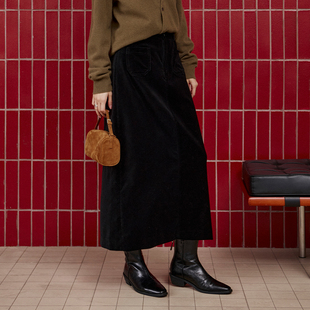 CLMX VTG雪尼尔绒面小贴袋微A直身半裙 复古光泽感纯棉百搭半身裙