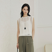 CLMX 轻柔丝毛感48支亚麻混纺纱线 小香肌理叠穿风圆领镂空马甲