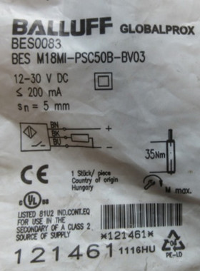 原装BALLUFF巴鲁夫传感器BES0083 BES M18MI-PSC50B-BV03接近开关