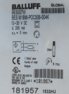 原装BALLUFF巴鲁夫传感器BES M18MI-POC50B-S04K BES007W接近开关