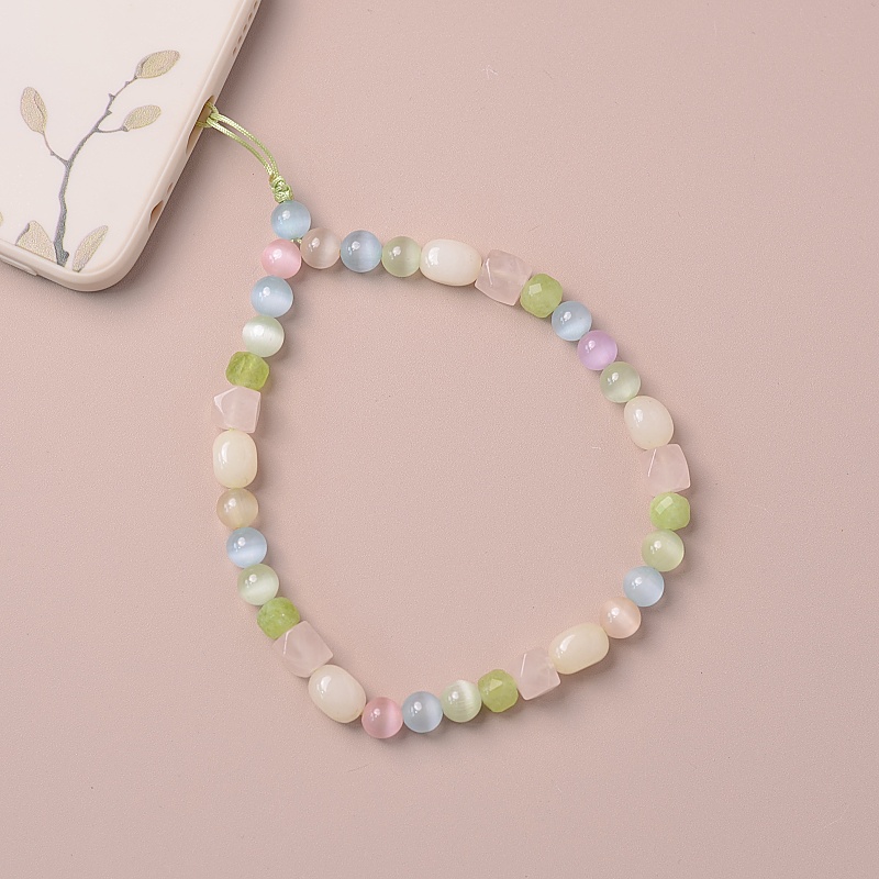 粉水晶天然石猫眼石手机链