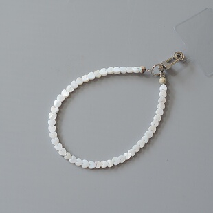 甜美天然贝壳心形手机链挂绳挂件女款 包钥匙扣吊坠挂手腕绳腕带防