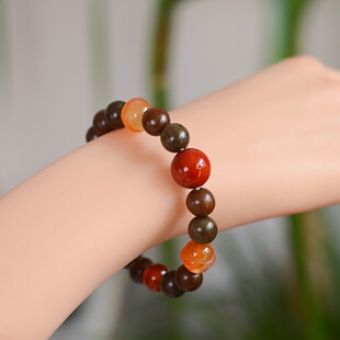 原创多宝手串战国红玛瑙海蓝宝阴沉木六道木弹力手链男女复古国风