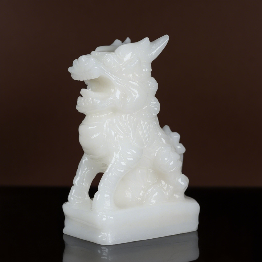 白玉麒麟摆件公母一对天然玉石镇宅招财麒麟办公室客厅乔迁装饰品