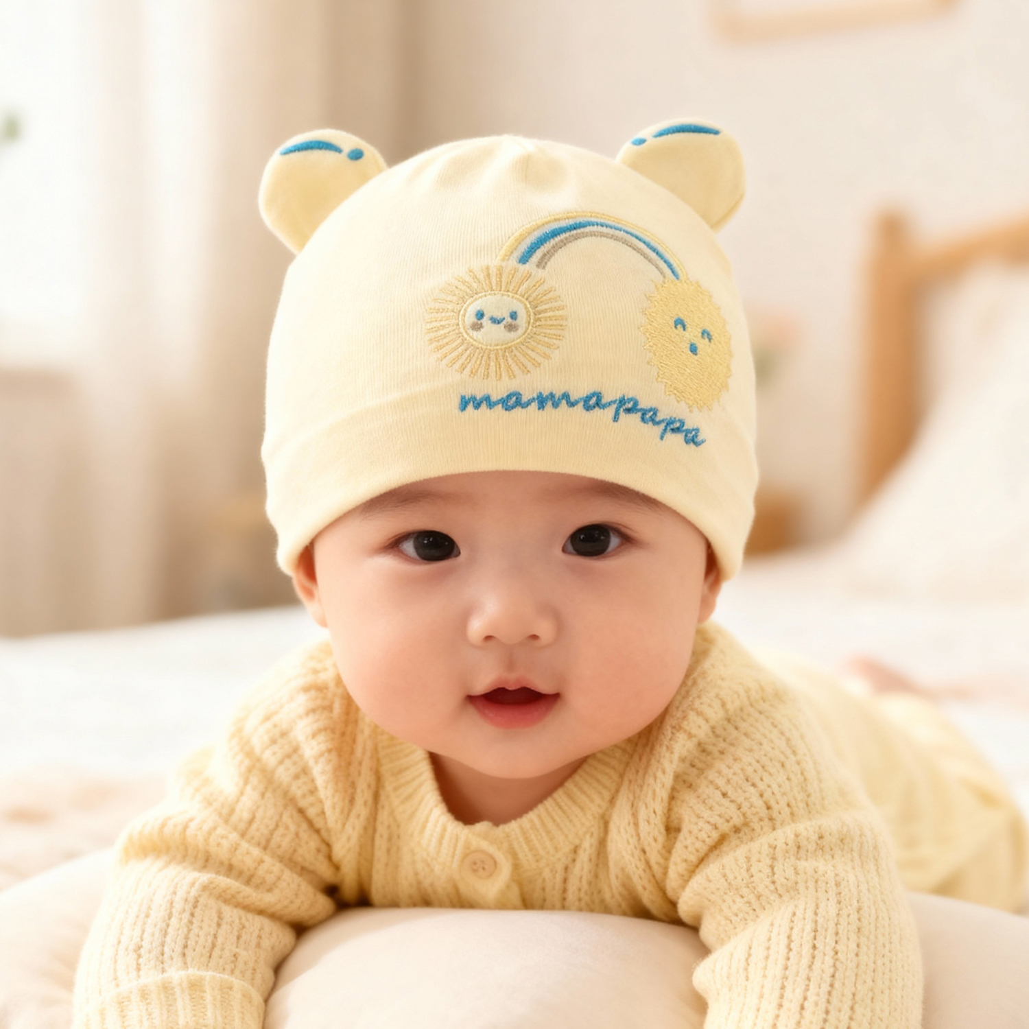 婴儿帽子秋冬纯棉双层保暖护囟门