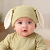 婴儿帽子春秋冬0 6月男女宝护囟门胎帽新生儿双层可爱纯棉兔耳朵1