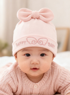 婴儿帽子春秋冬0-6月女宝宝护囟门胎帽新生儿双层无骨可爱套头帽1