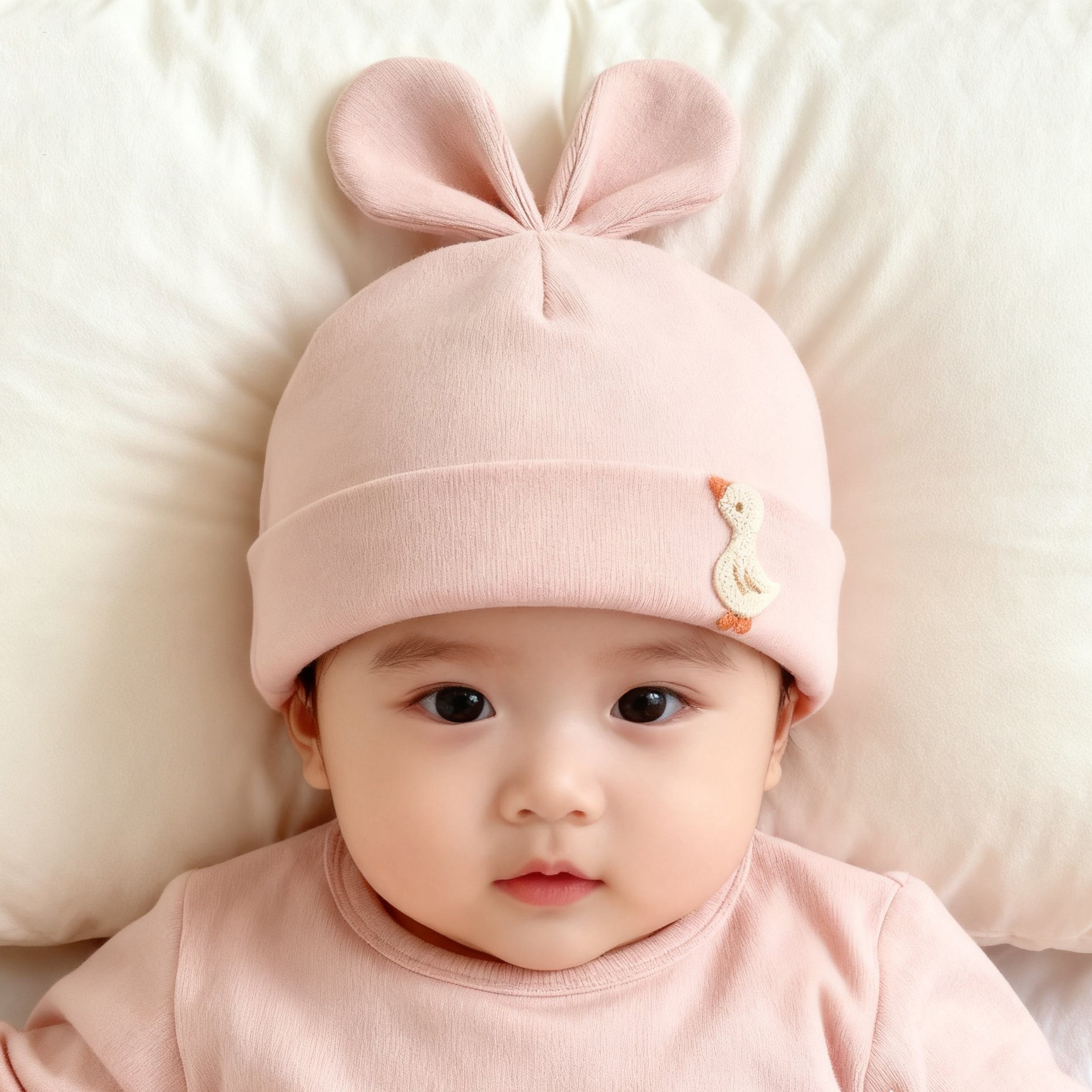 婴儿帽子春秋冬0-6月男女宝护囟门胎帽新生儿双层可爱纯棉无骨帽1