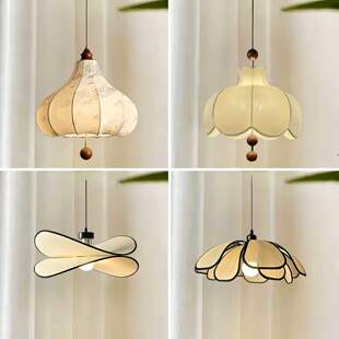 法式中古吊灯复古民宿餐厅客厅卧室书房日式奶油风艺术布艺花瓣灯