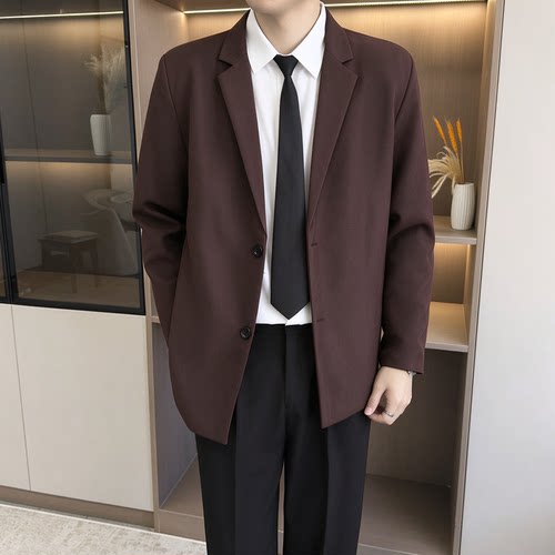 【K38】咖色单排扣西装外套男士轻熟风商务通勤正装痞帅免烫西服