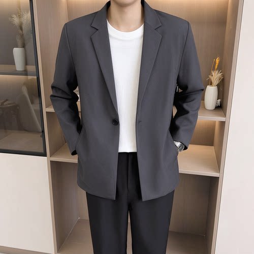 【Y73】深灰色休闲小西装男士商务通勤痞帅垂坠感轻熟风西服外套