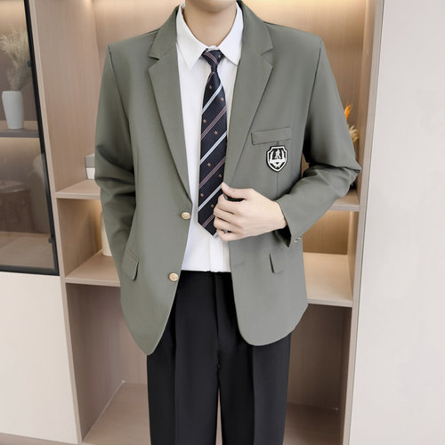 【JK10】灰绿色西装男士学院风JK学生正装休闲DK百搭小西服男便西