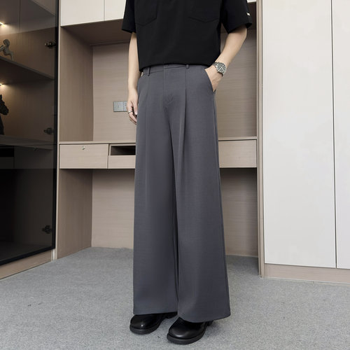【VS701】深灰色cleanfit阔腿西裤男垂坠感通勤休闲宽松西装长裤