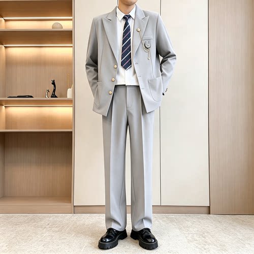 【TZ2073】浅灰色学院风西装套装男士DK制服学生毕业正装两件套男