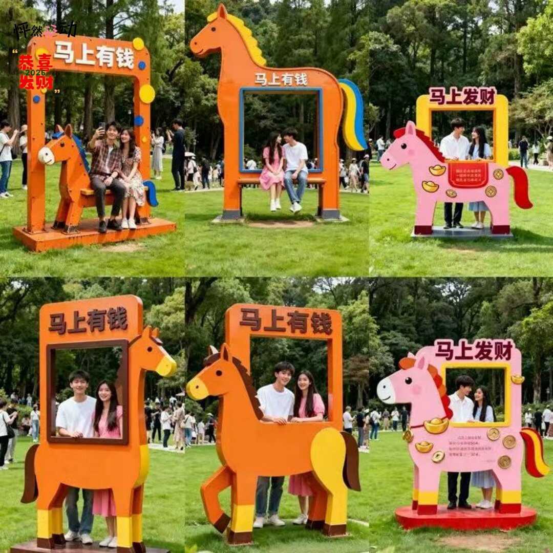 创意马造型景观小品铁艺拍照框