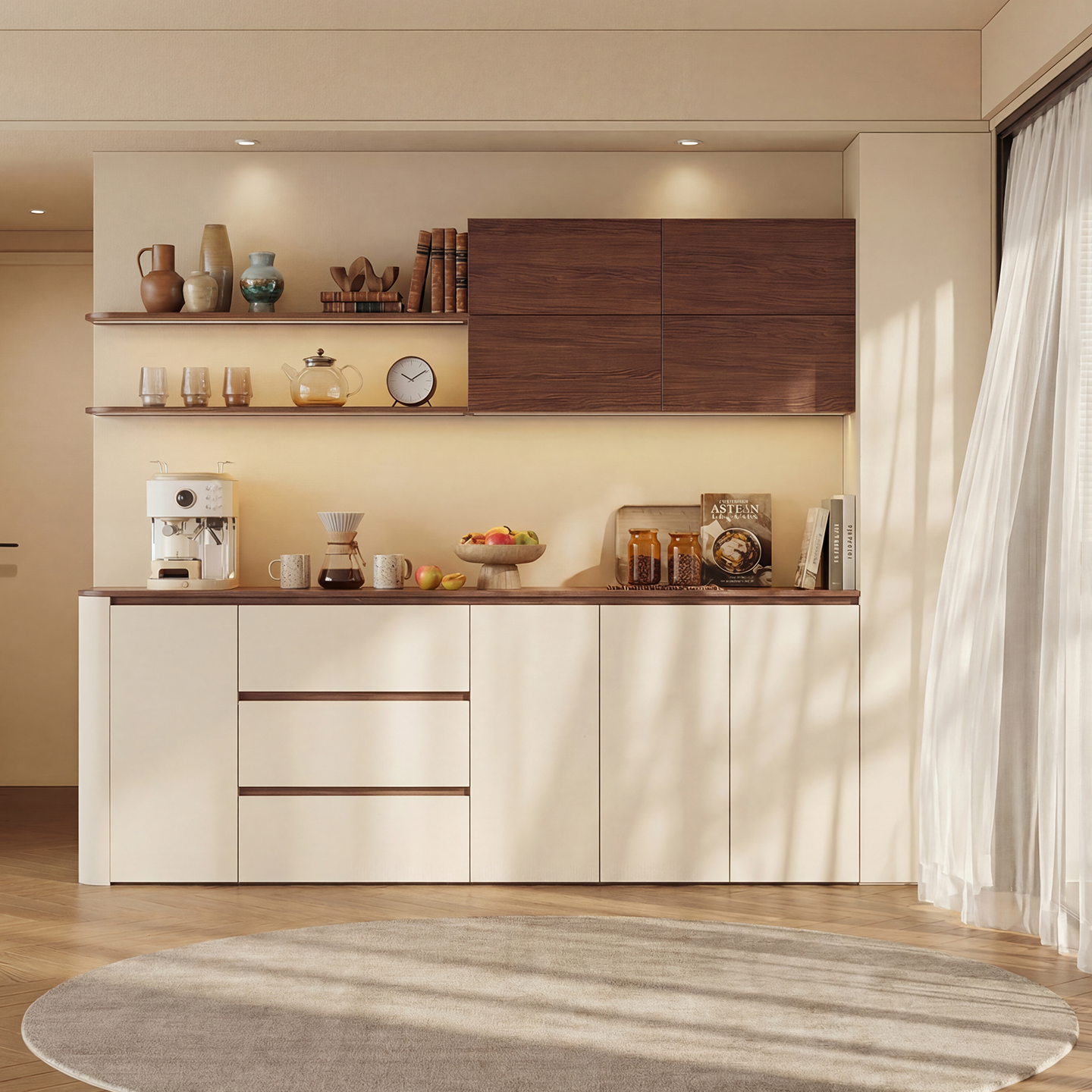 中古风实木餐边柜圆弧收纳储物柜客厅家用落地橱柜酒柜靠墙茶水柜,住宅家具,餐边柜,淘宝优惠券,粉丝福利购,淘宝优惠卷