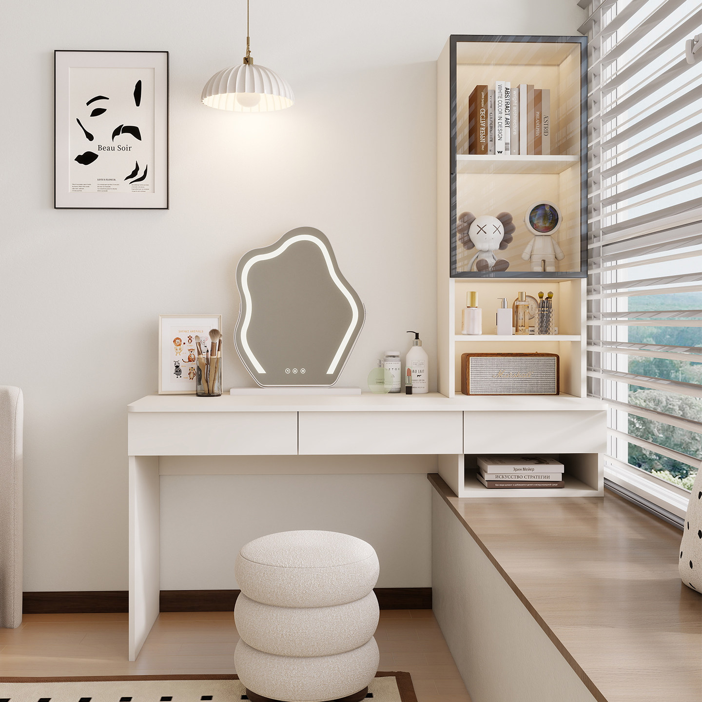 奶油风梳妆台卧室飘窗书桌一体化妆桌收纳储物柜家用多功能电脑桌,住宅家具,梳妆台/桌,淘宝优惠券,粉丝福利购,淘宝优惠卷