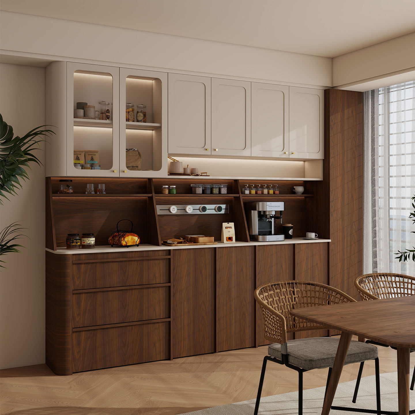 实木奶油中古风餐边柜靠墙一体客厅家用储物柜落地收纳置物柜酒柜,住宅家具,餐边柜,淘宝优惠券,粉丝福利购,淘宝优惠卷