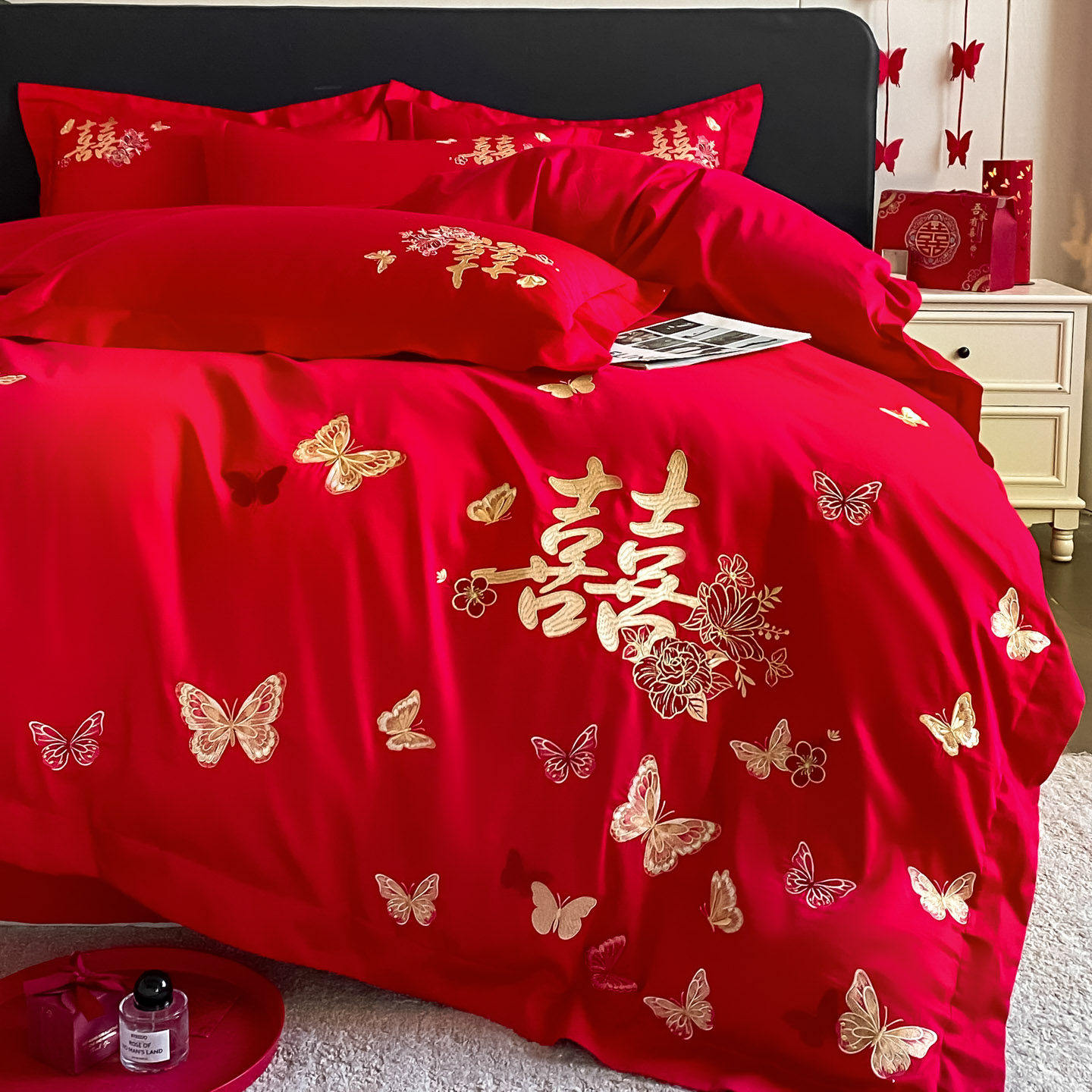 高档新中式婚庆四件套2026新款红色结婚被套婚房床上用品陪嫁喜被,床上用品,婚庆床品套件,淘宝优惠券,粉丝福利购,淘宝优惠卷