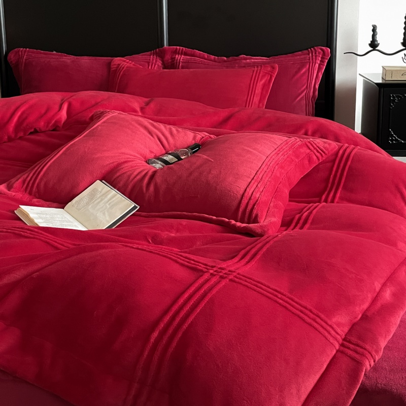 冬季牛奶绒婚庆四件套大红色珊瑚绒被套新婚结婚床上用品婚房婚嫁