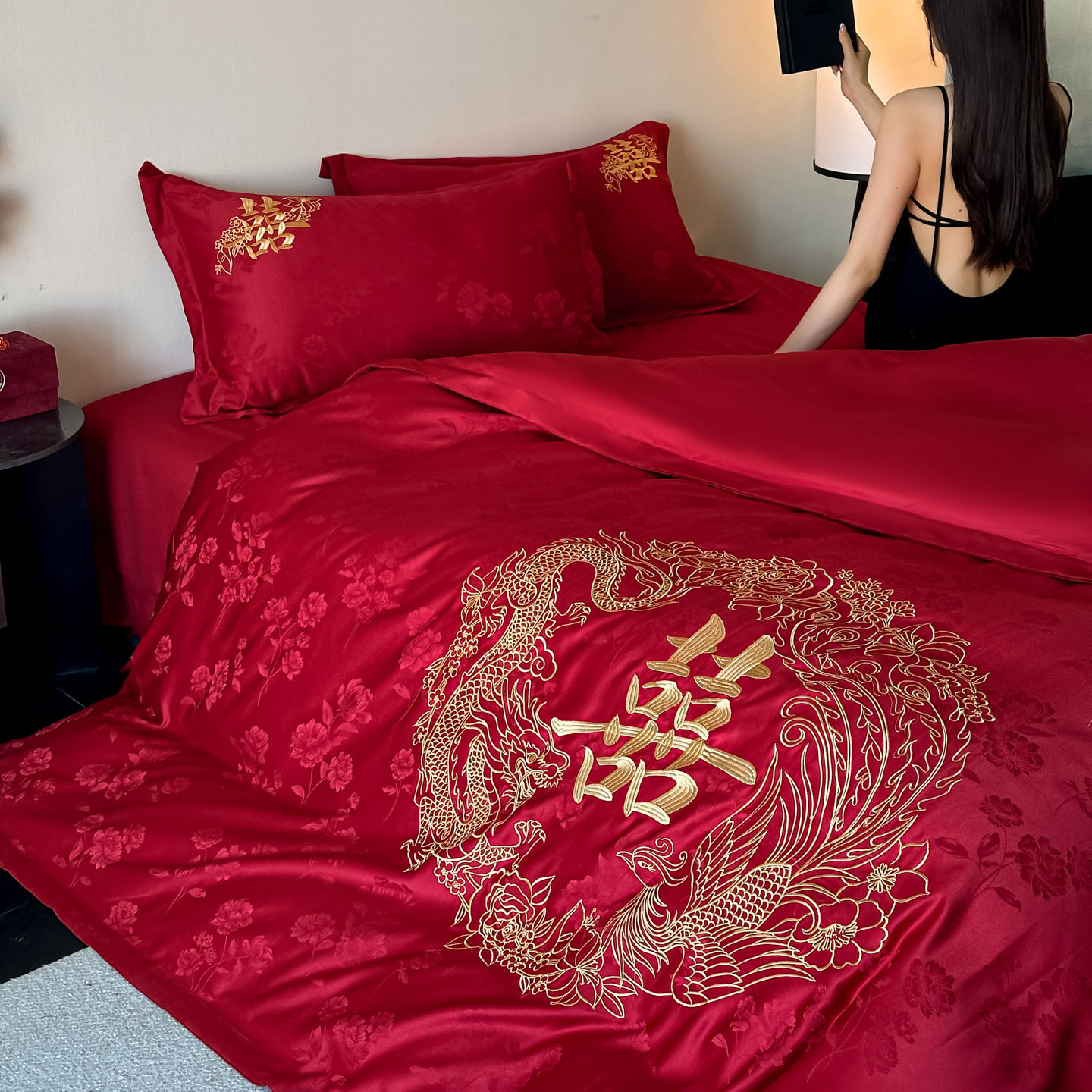 高档新中式婚庆四件套红色床单被套婚礼喜被结婚床上用品婚房接亲