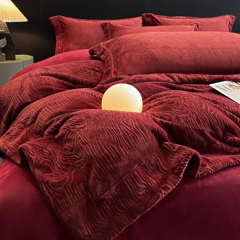 高级感牛奶绒婚庆四件套冬季双面绒加厚酒红色被套珊瑚绒结婚床品,床上用品,床品套件/四件套/多件套,淘宝优惠券,粉丝福利购,淘宝优惠卷