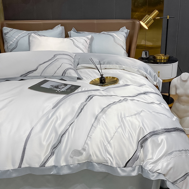 夏季双面冰丝四件套轻奢欧式丝滑裸睡床单被套北欧风简约床上用品