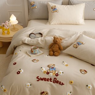 可爱卡通A类全棉棉麻四件套100纯棉裸睡被套床单四季通用床上用品