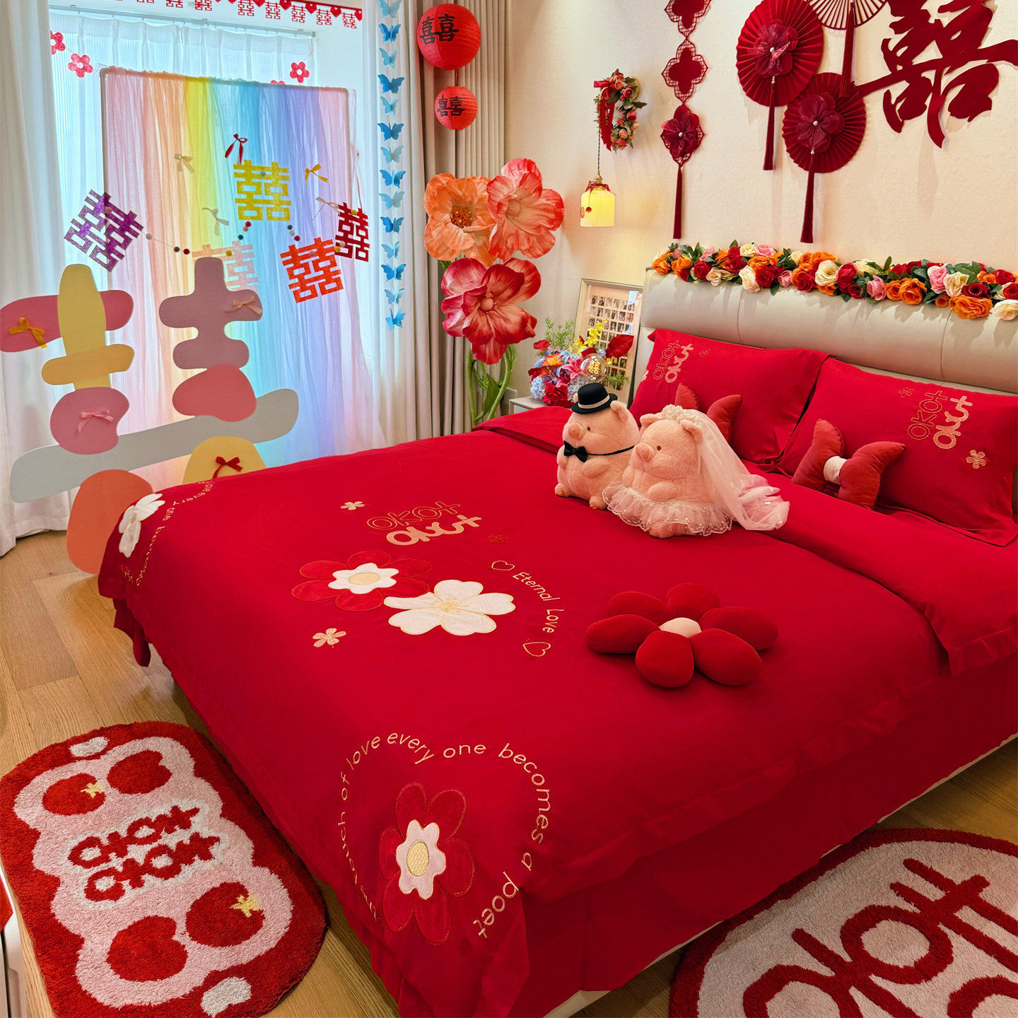 高档中式结婚四件套大红色婚庆纯棉被套婚房喜被新婚陪嫁床上用品,床上用品,婚庆床品套件,淘宝优惠券,粉丝福利购,淘宝优惠卷