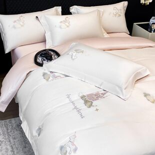 高级感A类长绒棉纯棉四件套全棉刺绣花被套床单四季通用床上用品4