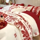 中式印花结婚四件套大红色新婚陪嫁被套纯棉婚庆床上用品婚房喜被