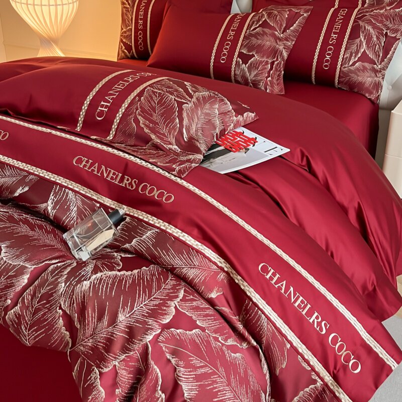 高档中式婚庆四件套大红色陪嫁床单被套纯棉结婚床上用品婚房喜被