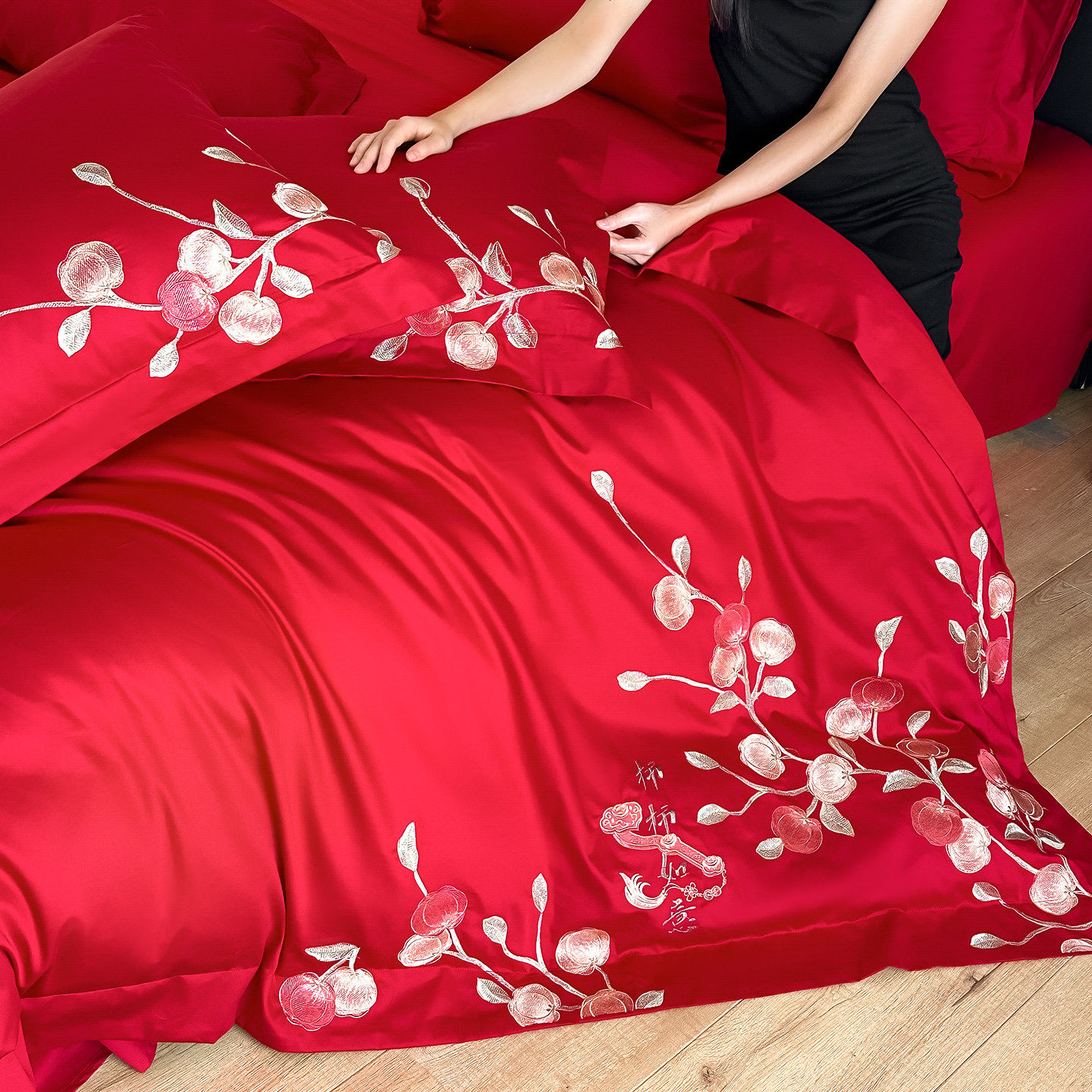 高档中式结婚四件套大红色婚庆纯棉被套婚房喜被新婚陪嫁床上用品,床上用品,婚庆床品套件,淘宝优惠券,粉丝福利购,淘宝优惠卷
